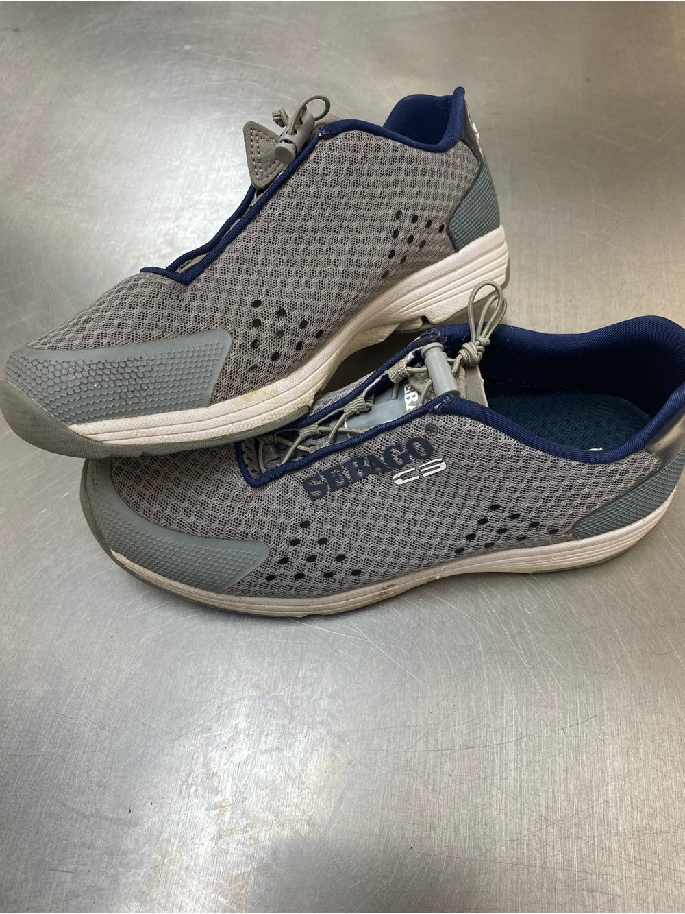 Sebago Cyphon Sea Sport Boat Shoes Gray & Navy Mesh Slip-On Sneakers US 8W